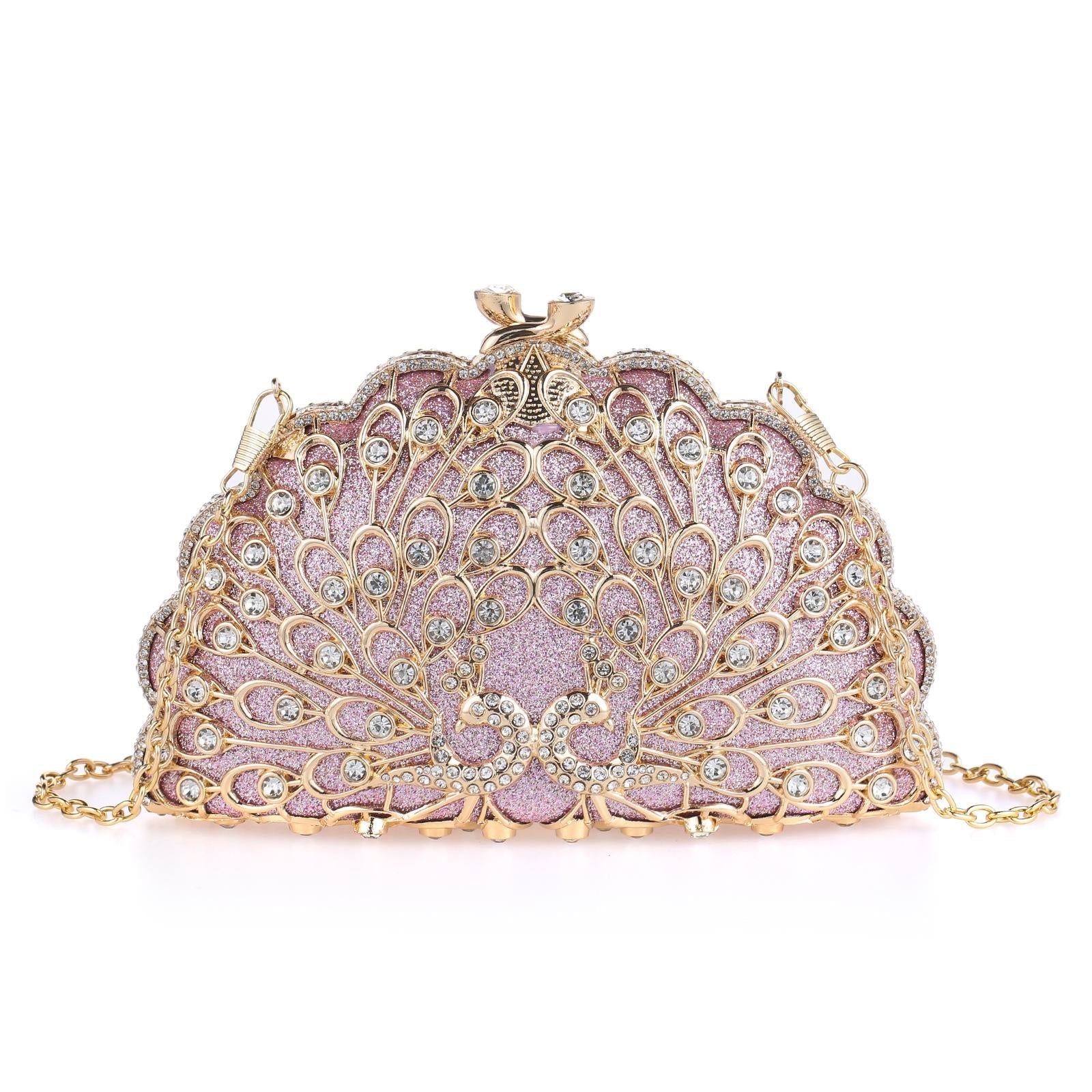 Cozyroomdirect Exotic Peacock Rhinestone Clutch – Luxury Hard-Shell Evening Bag