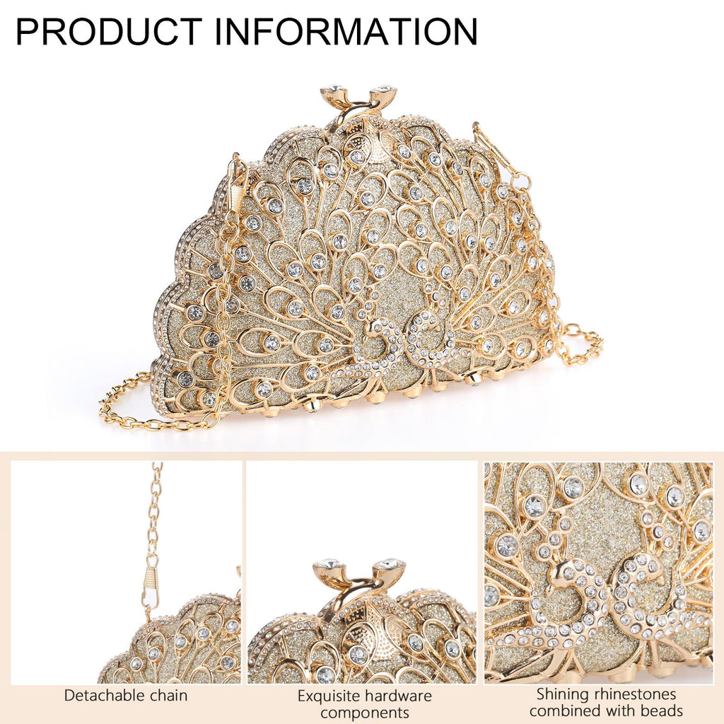 Cozyroomdirect Exotic Peacock Rhinestone Clutch – Luxury Hard-Shell Evening Bag