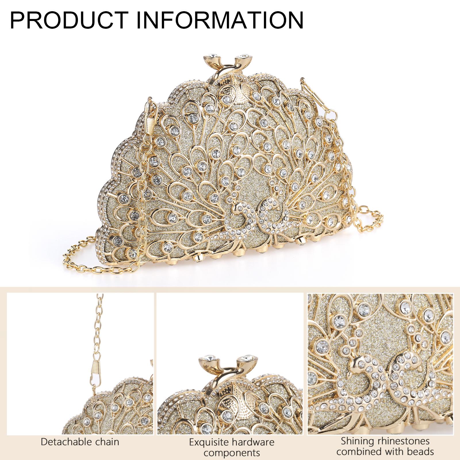 Cozyroomdirect Exotic Peacock Rhinestone Clutch – Luxury Hard-Shell Evening Bag