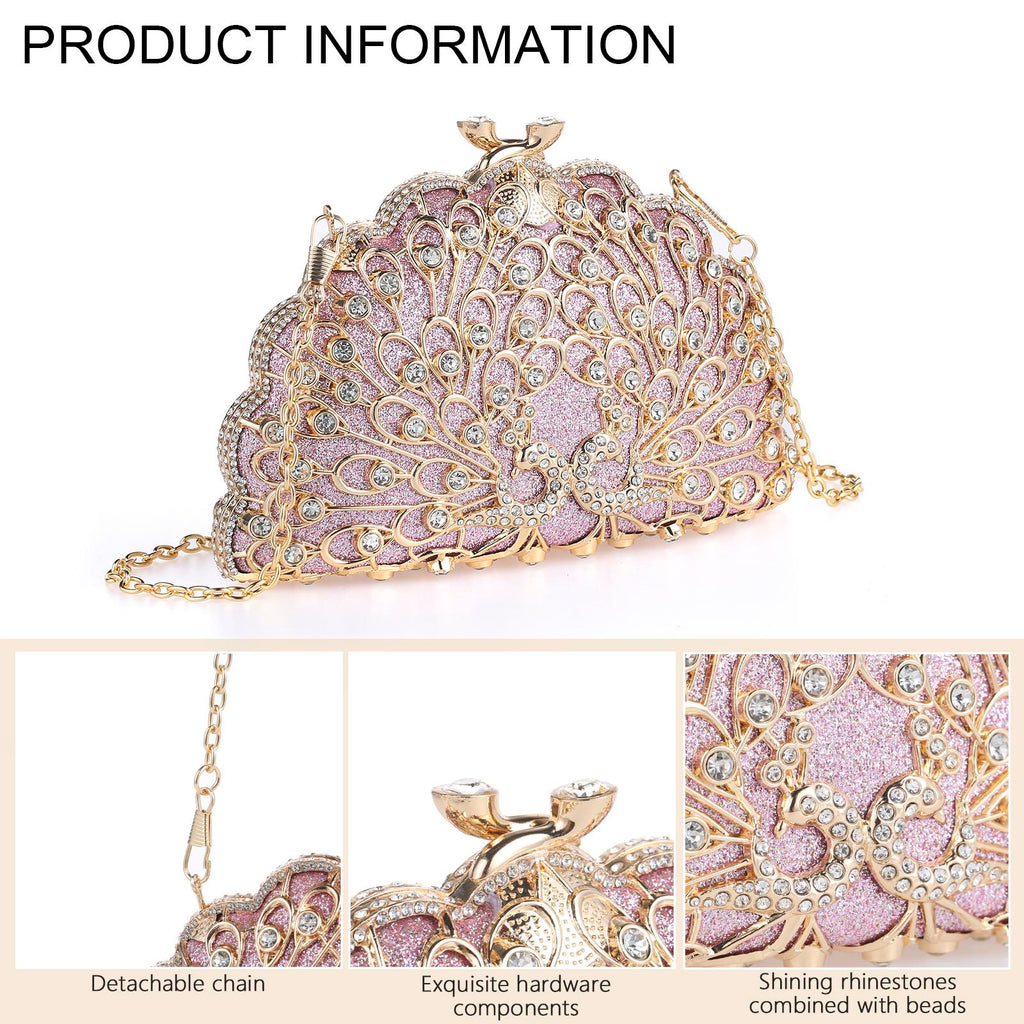 Cozyroomdirect Exotic Peacock Rhinestone Clutch – Luxury Hard-Shell Evening Bag