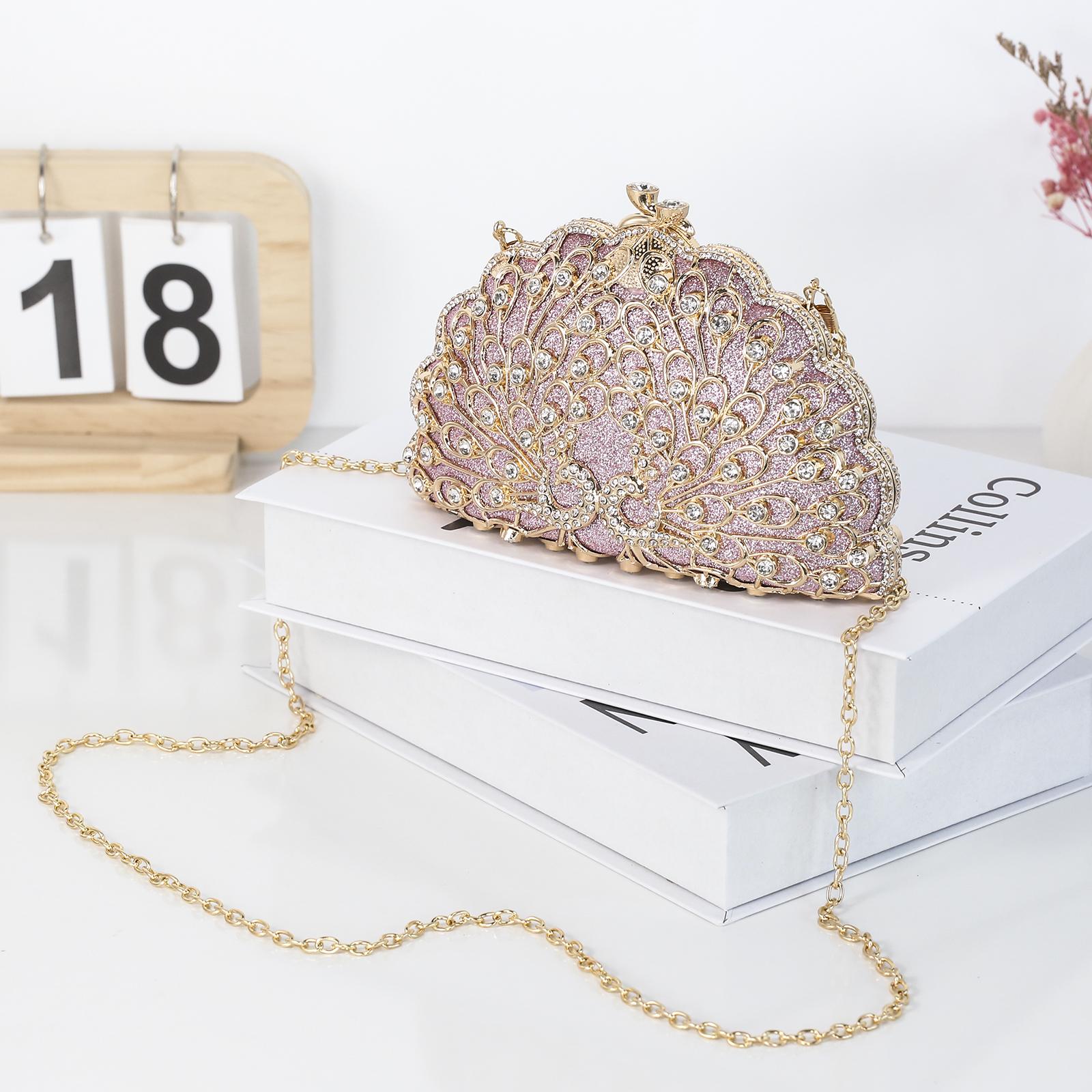 Cozyroomdirect Exotic Peacock Rhinestone Clutch – Luxury Hard-Shell Evening Bag