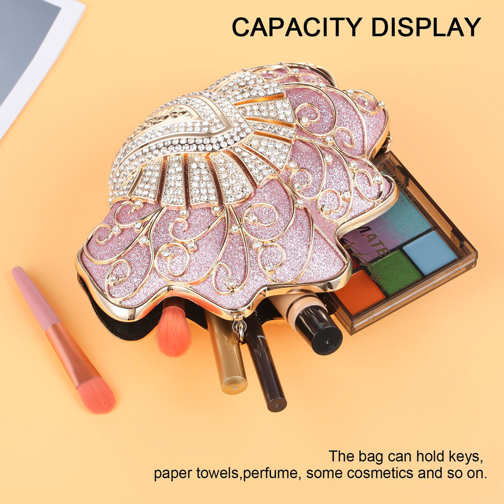 Cozyroomdirect Shell-Shaped Rhinestone Evening Clutch – Luxury Hard-Shell Handbag