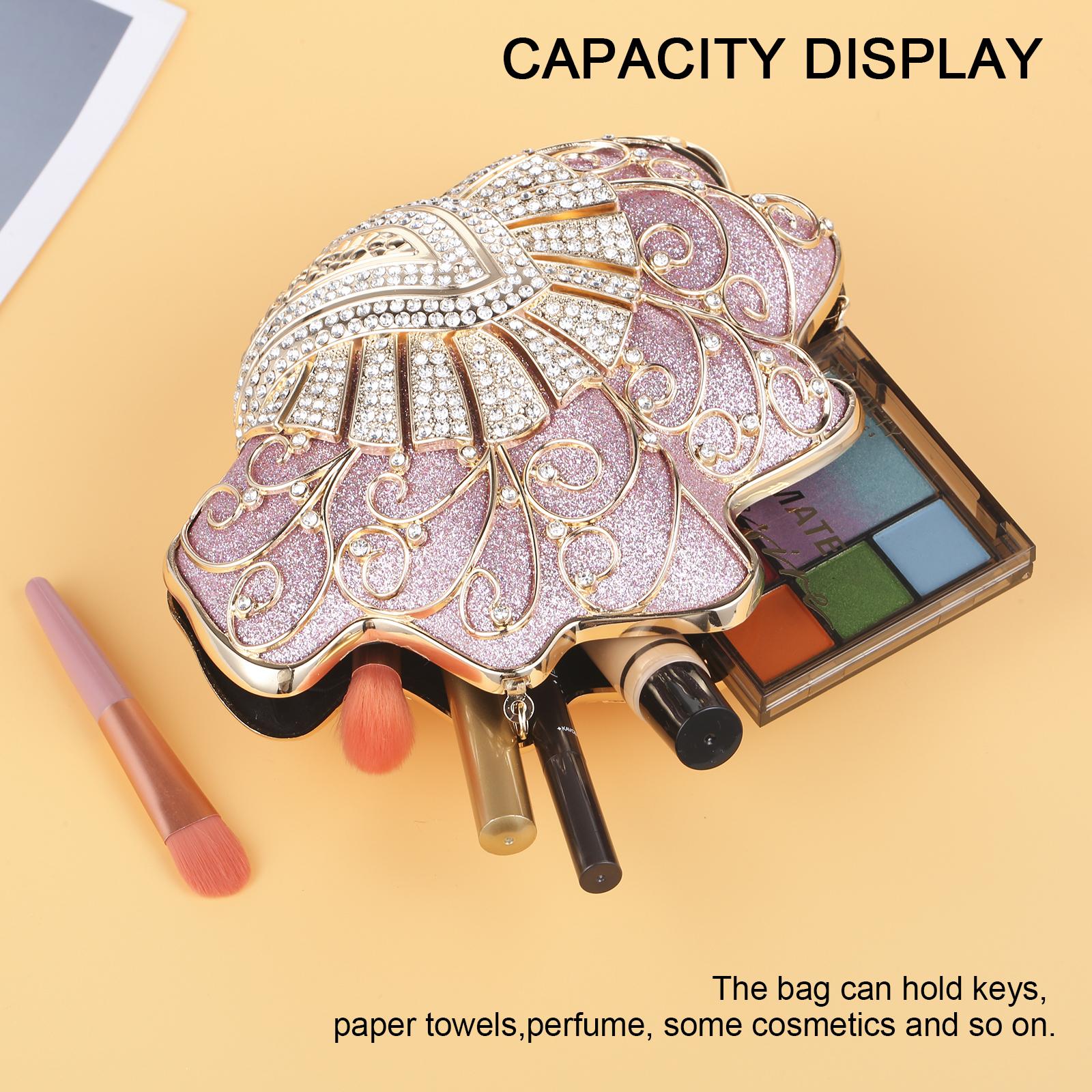 Cozyroomdirect Shell-Shaped Rhinestone Evening Clutch – Luxury Hard-Shell Handbag