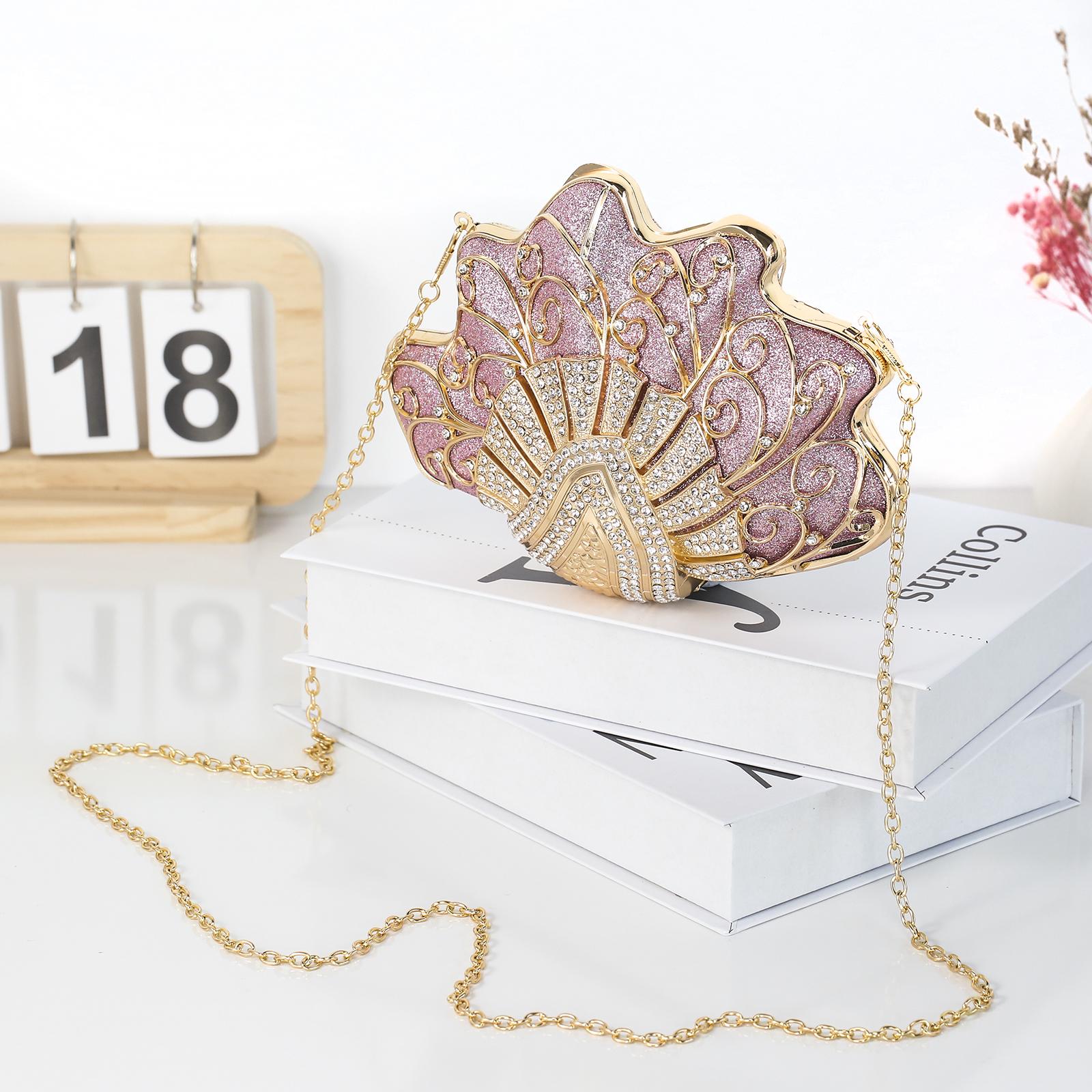 Cozyroomdirect Shell-Shaped Rhinestone Evening Clutch – Luxury Hard-Shell Handbag