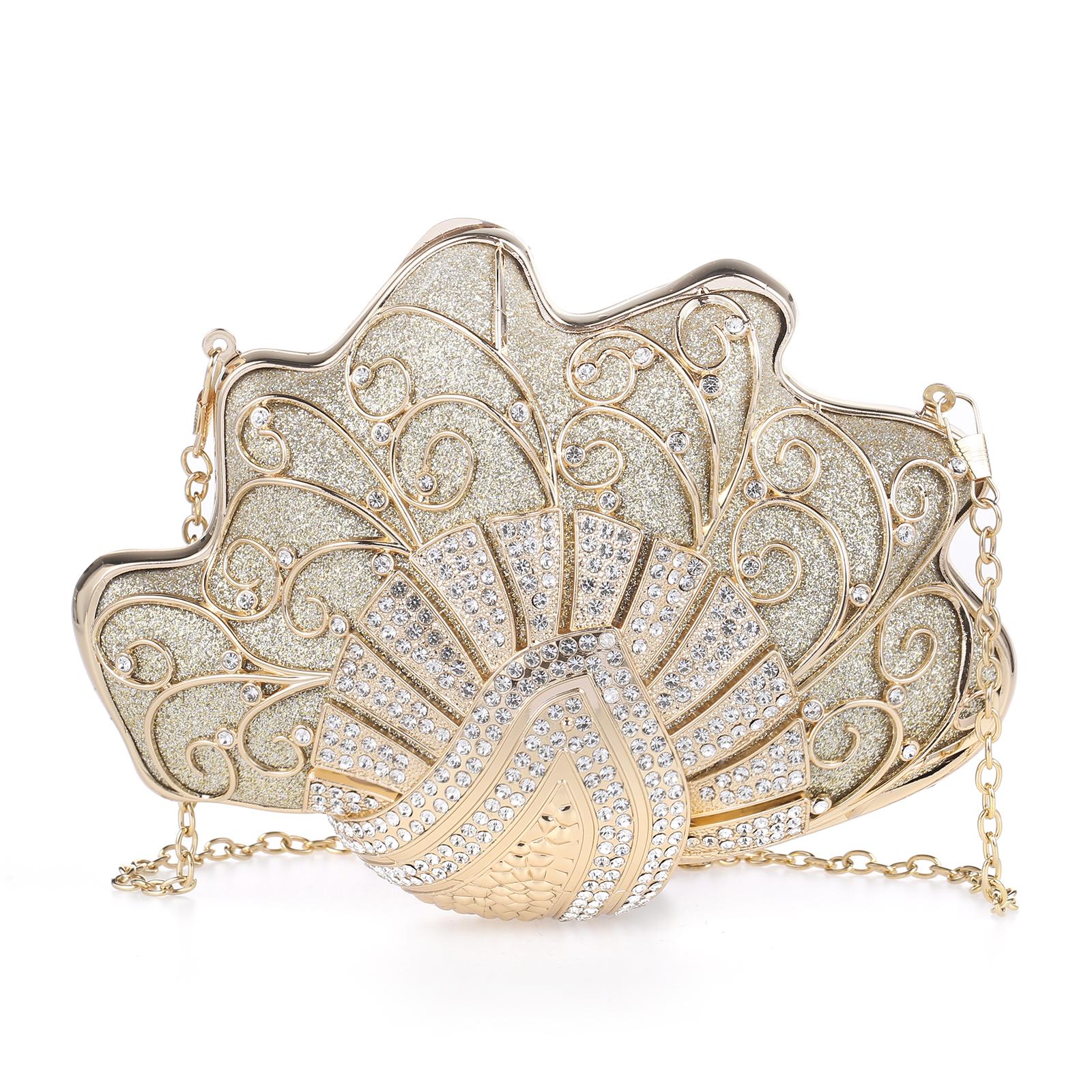 Cozyroomdirect Shell-Shaped Rhinestone Evening Clutch – Luxury Hard-Shell Handbag