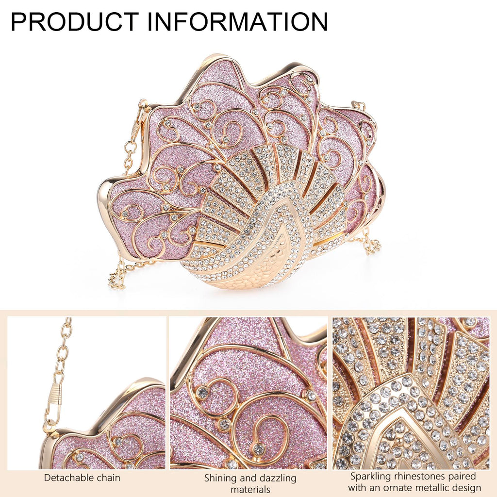 Cozyroomdirect Shell-Shaped Rhinestone Evening Clutch – Luxury Hard-Shell Handbag