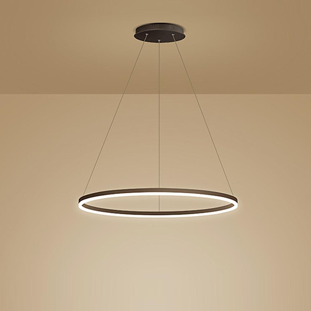 Black LED ring chandelier shown on a warm-toned background highlighting slim circular design.
