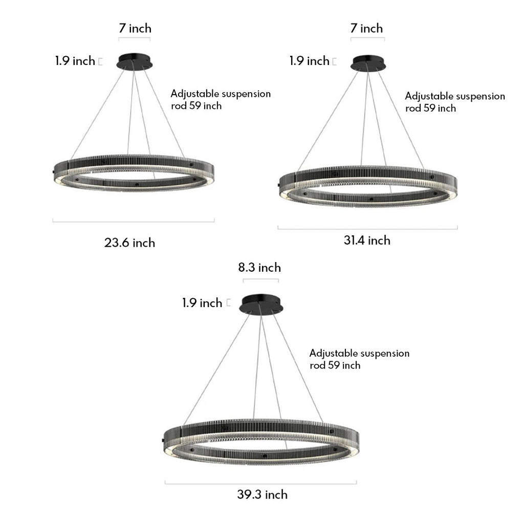 Technical specifications and installation guide for modern black round pendant light fixtures