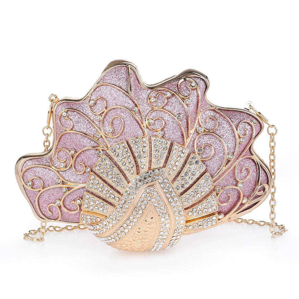 Cozyroomdirect Shell-Shaped Rhinestone Evening Clutch – Luxury Hard-Shell Handbag