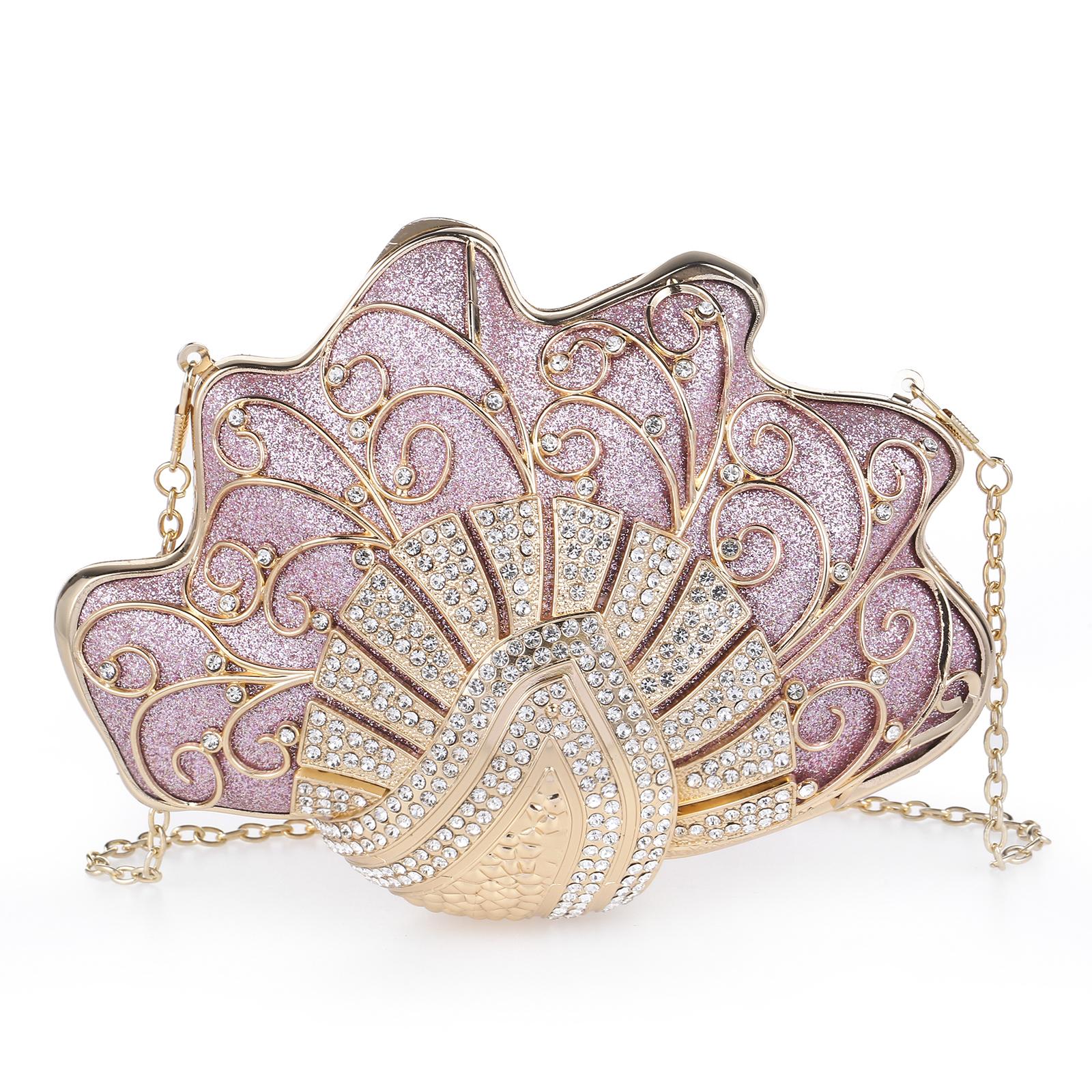 Cozyroomdirect Shell-Shaped Rhinestone Evening Clutch – Luxury Hard-Shell Handbag