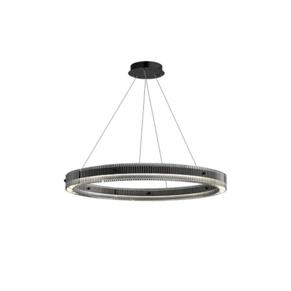 Contemporary black round pendant light with sleek circular LED design and minimalist aesthetic