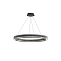 Contemporary black round pendant light with sleek circular LED design and minimalist aesthetic