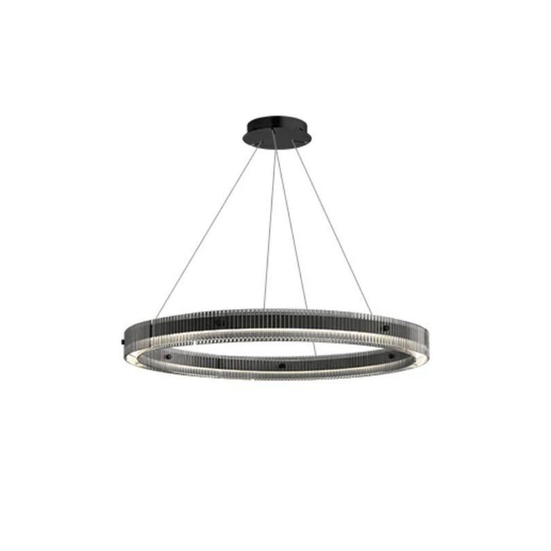 Contemporary black round pendant light with sleek circular LED design and minimalist aesthetic