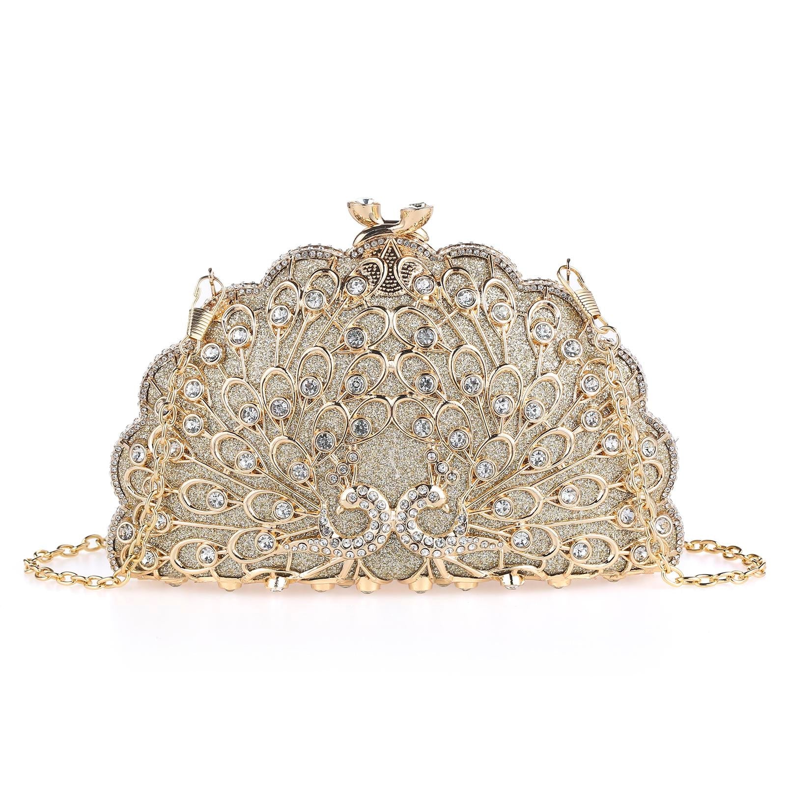 Cozyroomdirect Exotic Peacock Rhinestone Clutch – Luxury Hard-Shell Evening Bag