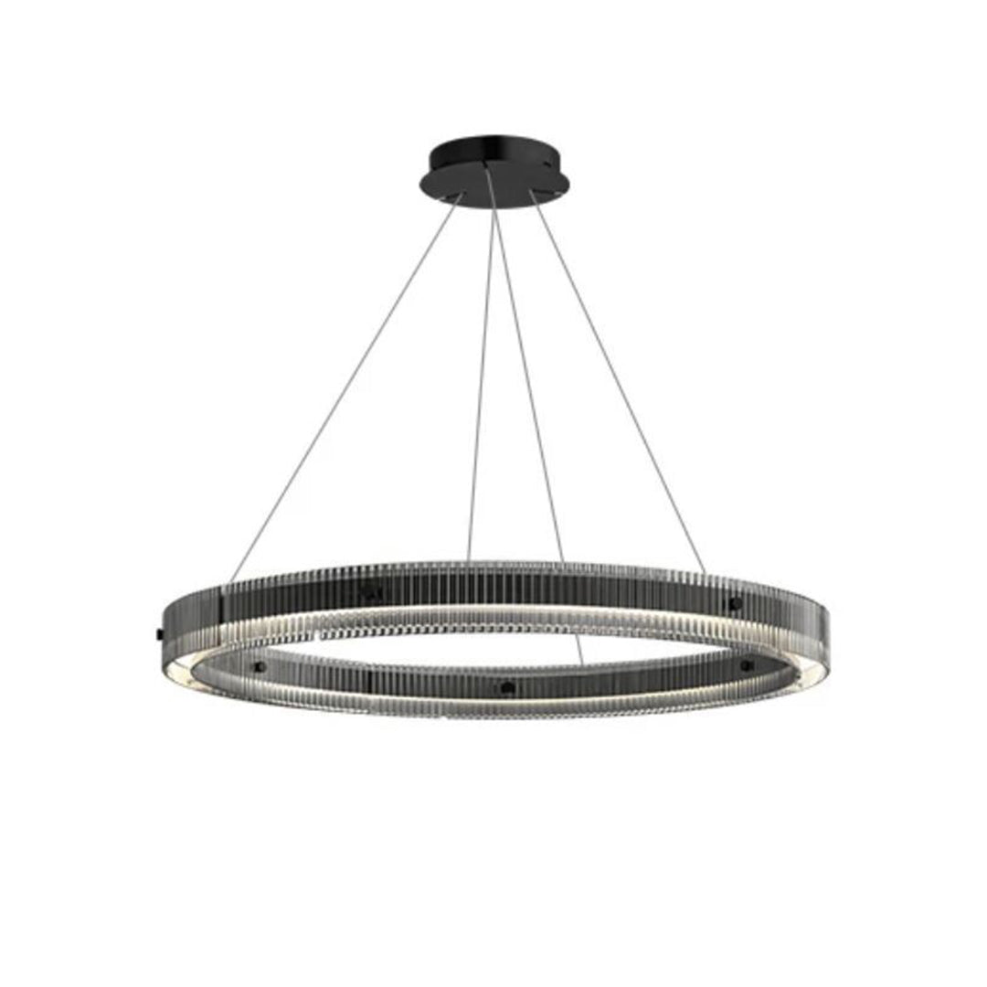 Designer black round pendant light with refined circular silhouette and contemporary appeal
