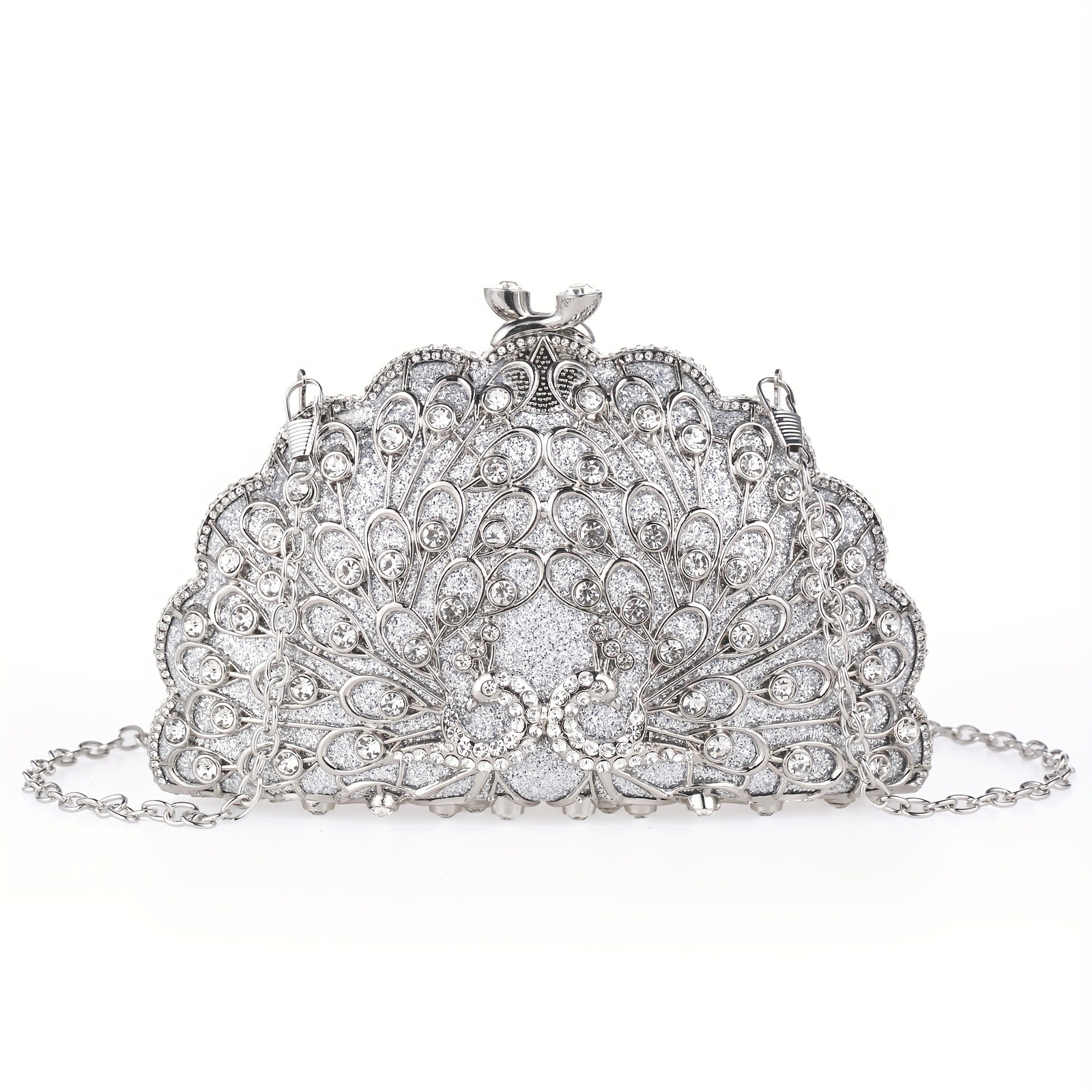 Cozyroomdirect Exotic Peacock Rhinestone Clutch – Luxury Hard-Shell Evening Bag