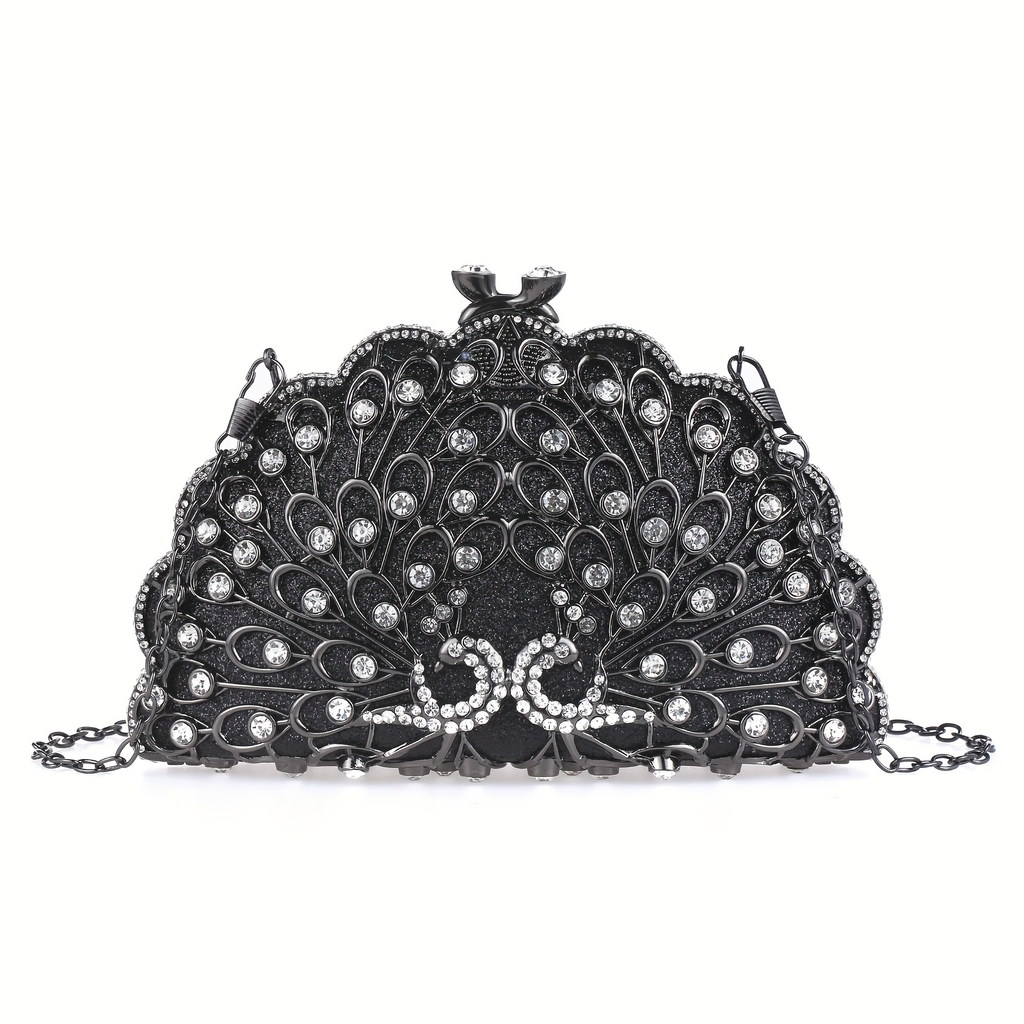 Cozyroomdirect Exotic Peacock Rhinestone Clutch – Luxury Hard-Shell Evening Bag