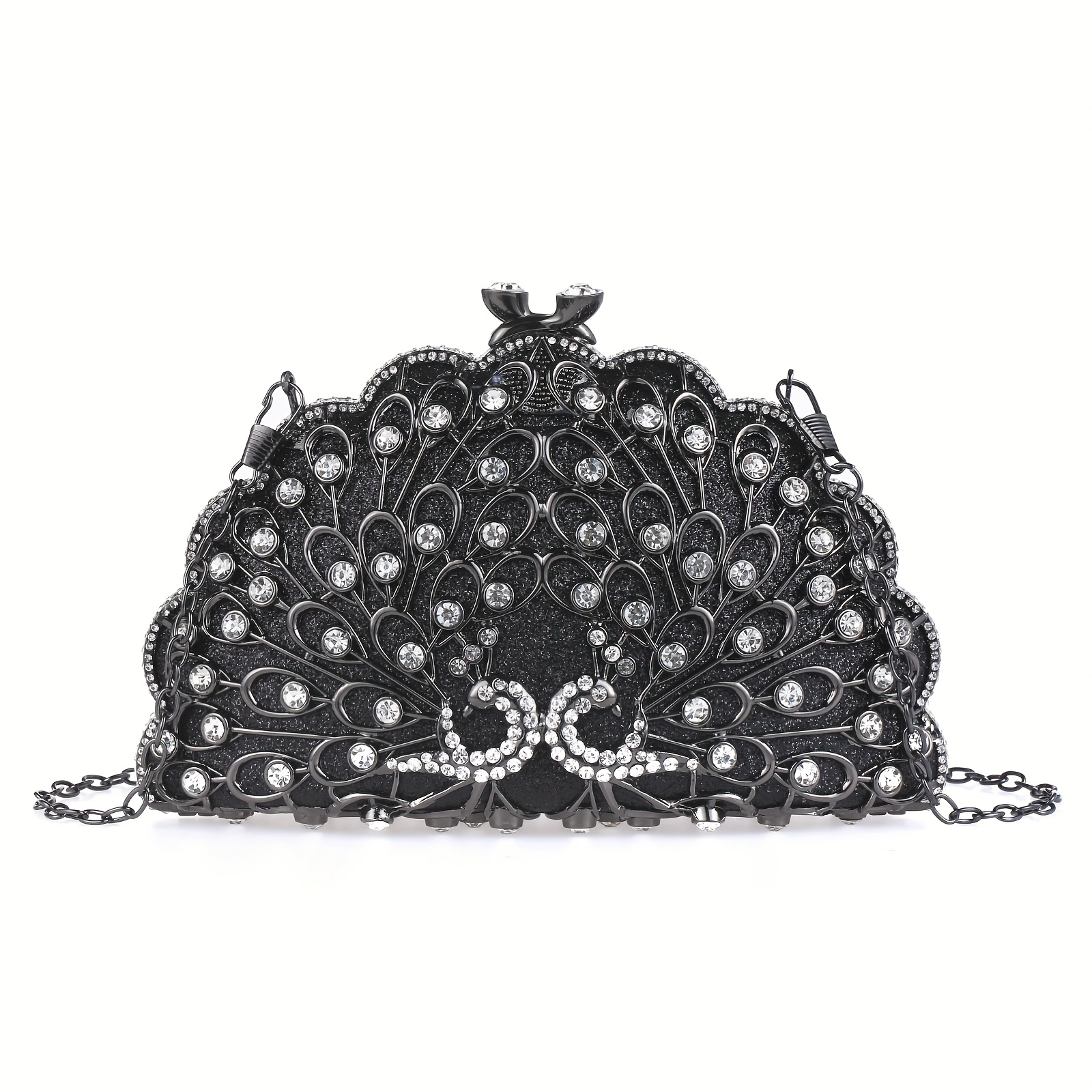 Cozyroomdirect Exotic Peacock Rhinestone Clutch – Luxury Hard-Shell Evening Bag