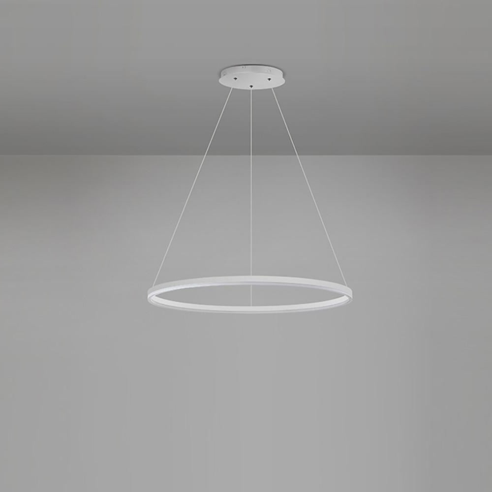 white LED ring chandelier isolated on gray background emphasizing elegant circular frame.